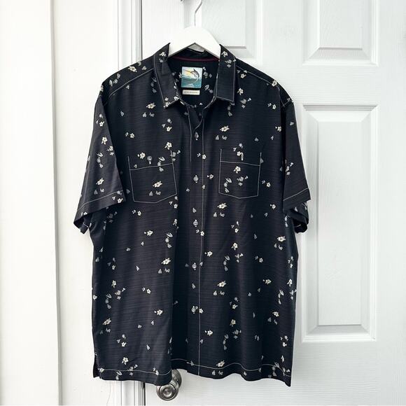 Tommy Bahama Black Floral Island Modern Fit Silk Cotton Button Down Shirt XLX - Picture 1 of 9